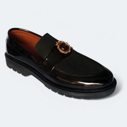 Men's formal black shoes| LV buckle black loafers