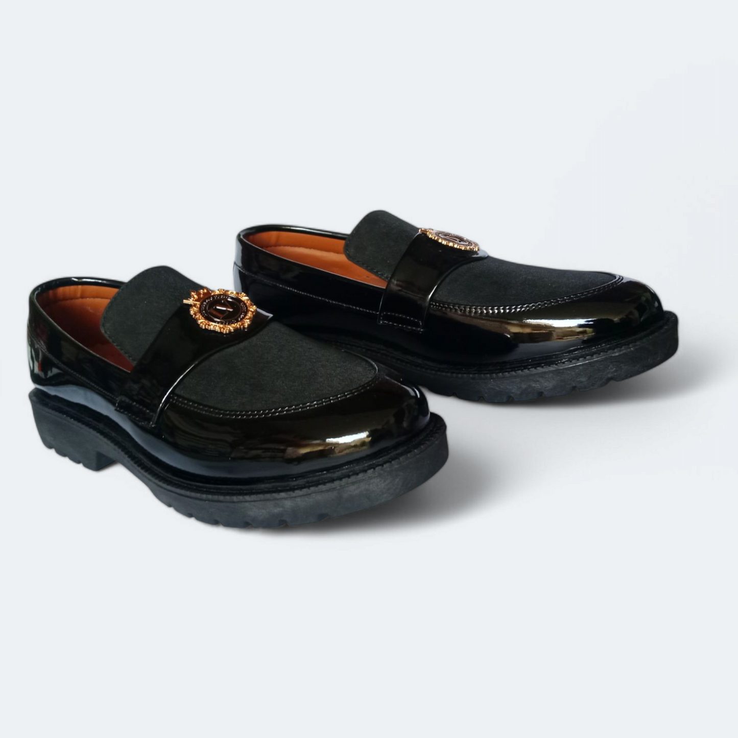 Men's formal black shoes| LV buckle black loafers