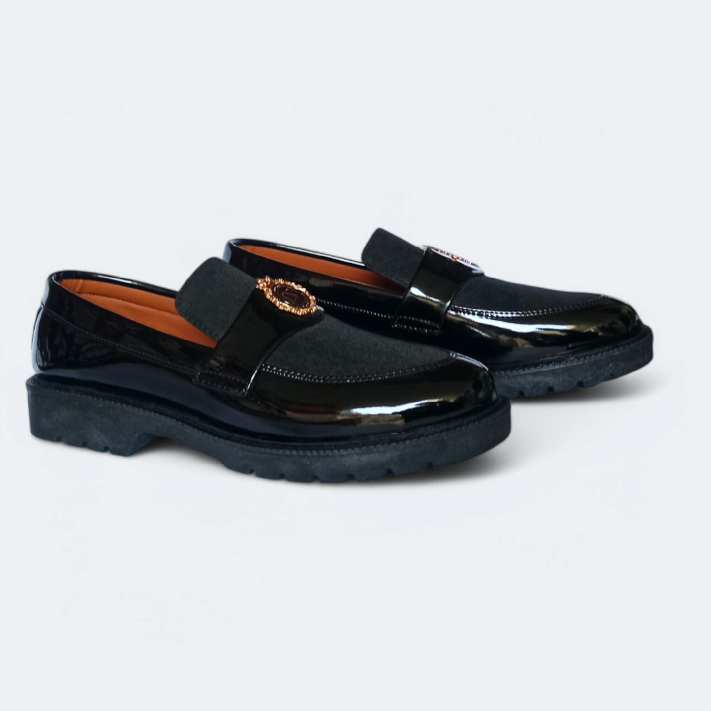 Men's formal black shoes| LV buckle black loafers