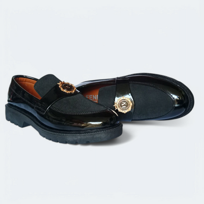 Men's formal black shoes| LV buckle black loafers