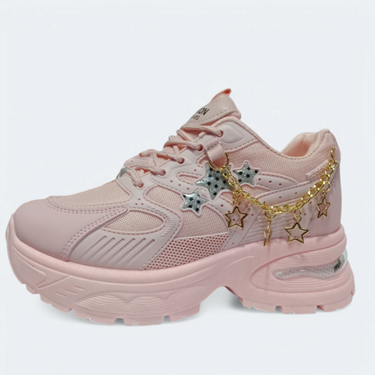 Ladies pink chunky sole Chain Joggers shoes