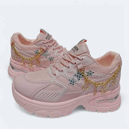 Ladies pink chunky sole Chain Joggers shoes