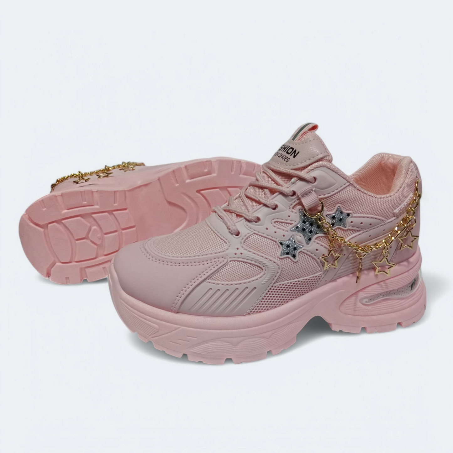 Ladies pink chunky sole Chain Joggers shoes